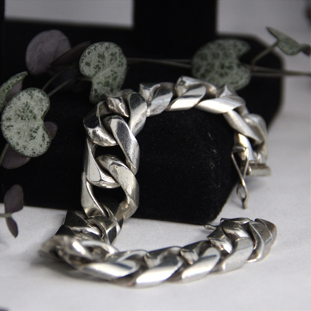 Vintage Sterling Silver 15mm Heavy Curb Chain Bracelet 7.25in Box Clasp